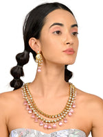 Gorgeous pink Kundan work necklace set - Rajwada