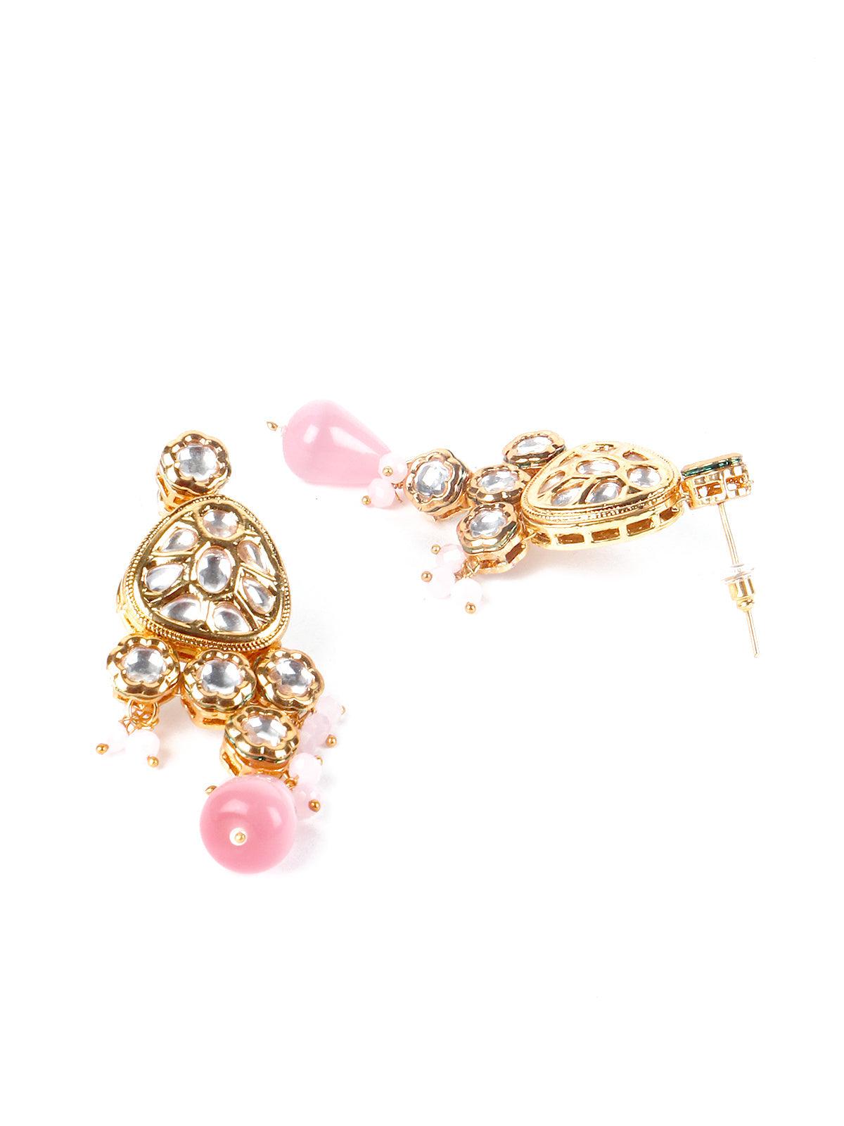 Gorgeous pink Kundan work necklace set - Rajwada