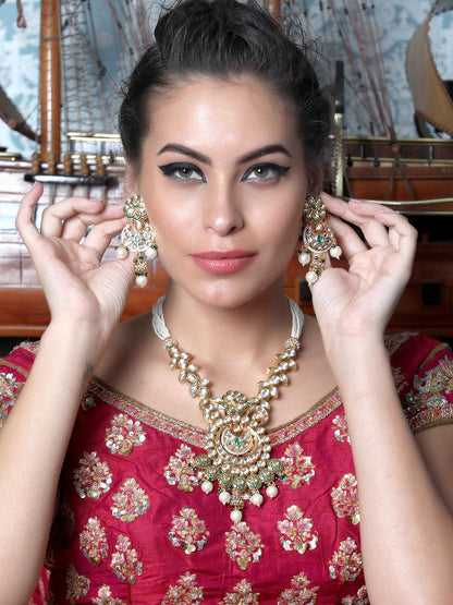 Gorgeous Red and Gold Traditional Long Necklace Set for Women - Rajwada