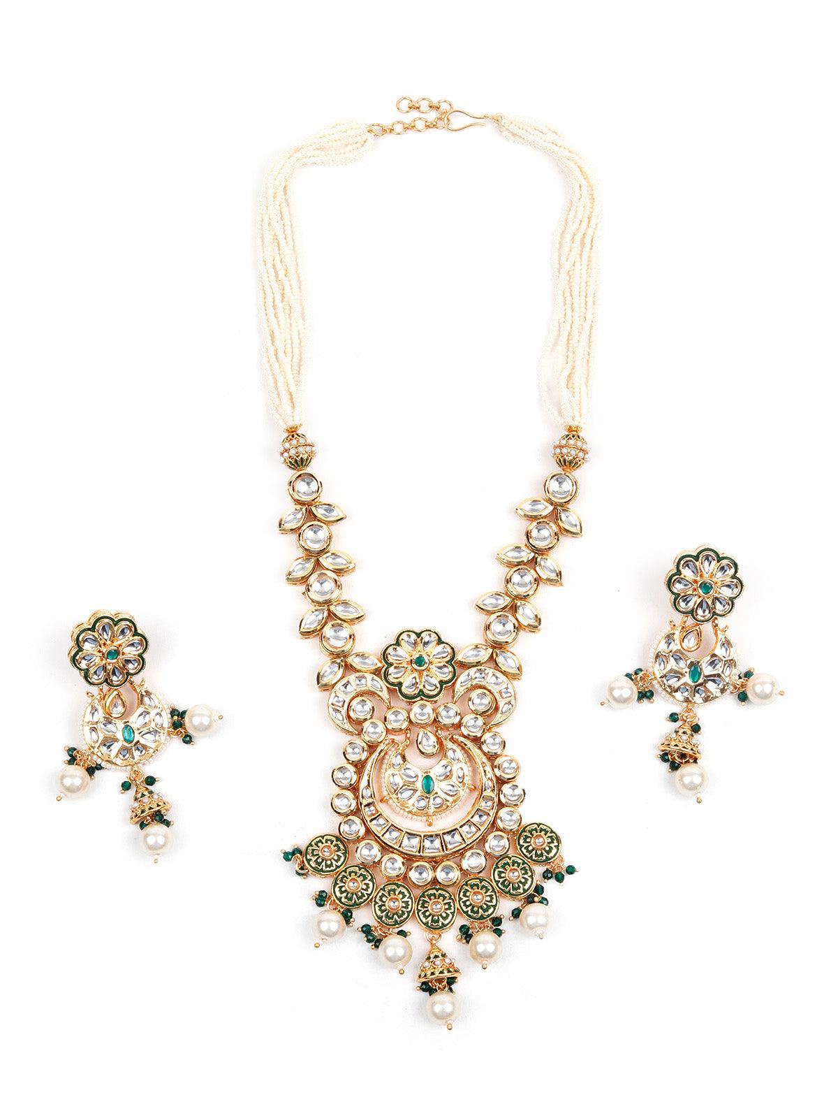 Gorgeous Red and Gold Traditional Long Necklace Set for Women - Rajwada