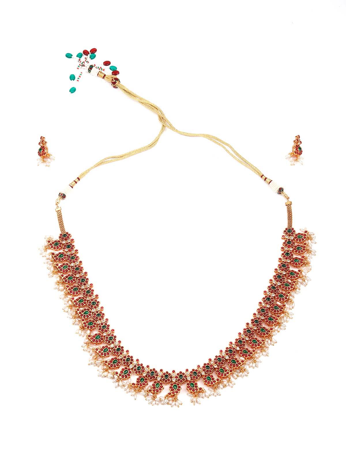 Gorgeous red and green patterned necklace set-new280 - Rajwada
