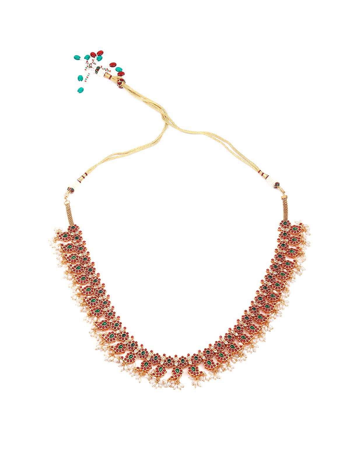 Gorgeous red and green patterned necklace set-new280 - Rajwada