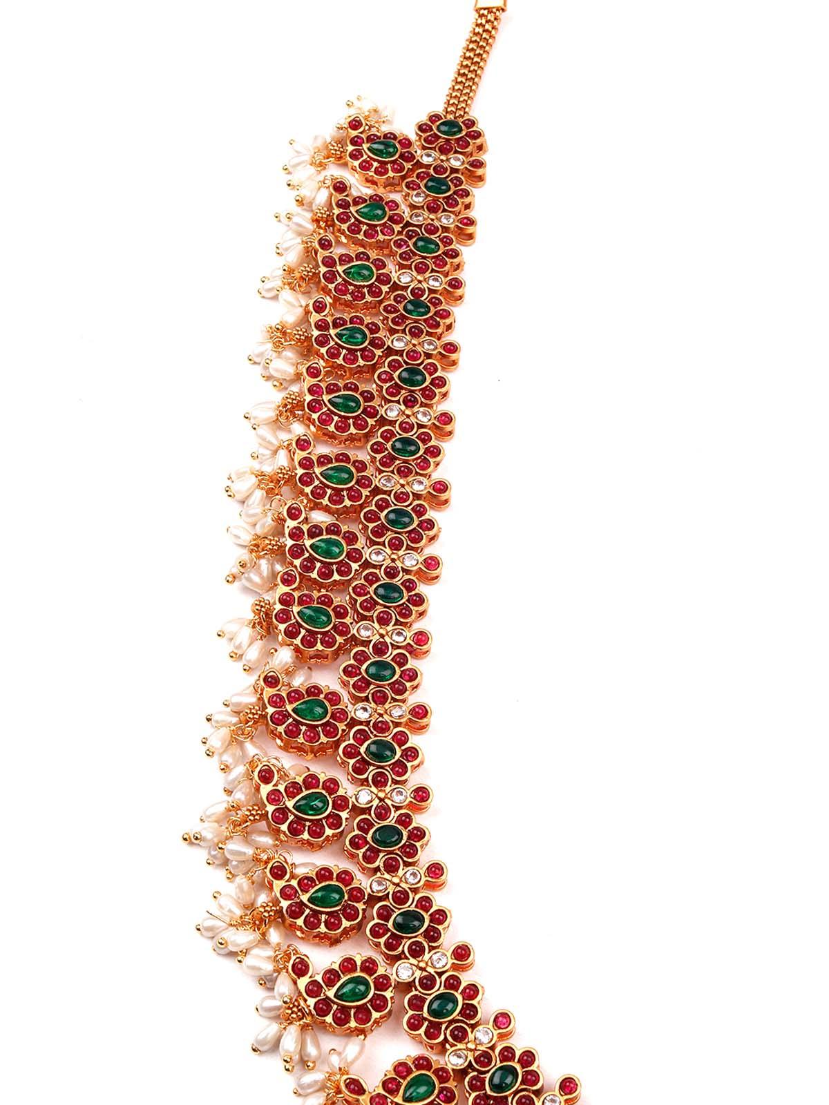 Gorgeous red and green patterned necklace set-new280 - Rajwada