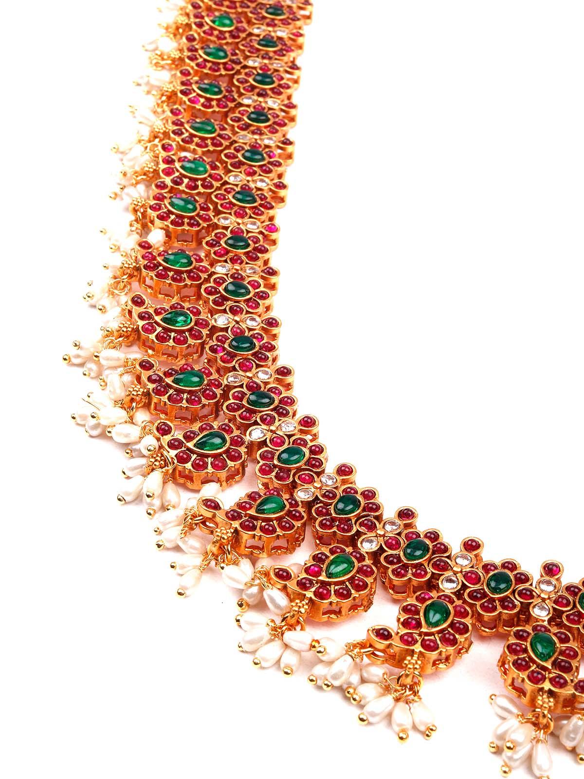 Gorgeous red and green patterned necklace set-new280 - Rajwada