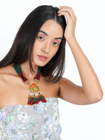 Gorgeous red and green statement necklace set for women - Rajwada