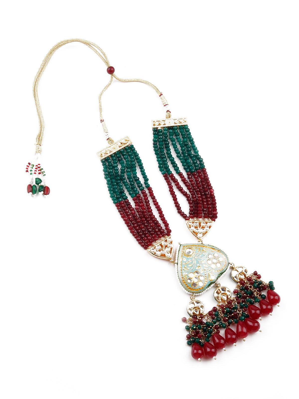 Gorgeous red and green statement necklace set for women - Rajwada
