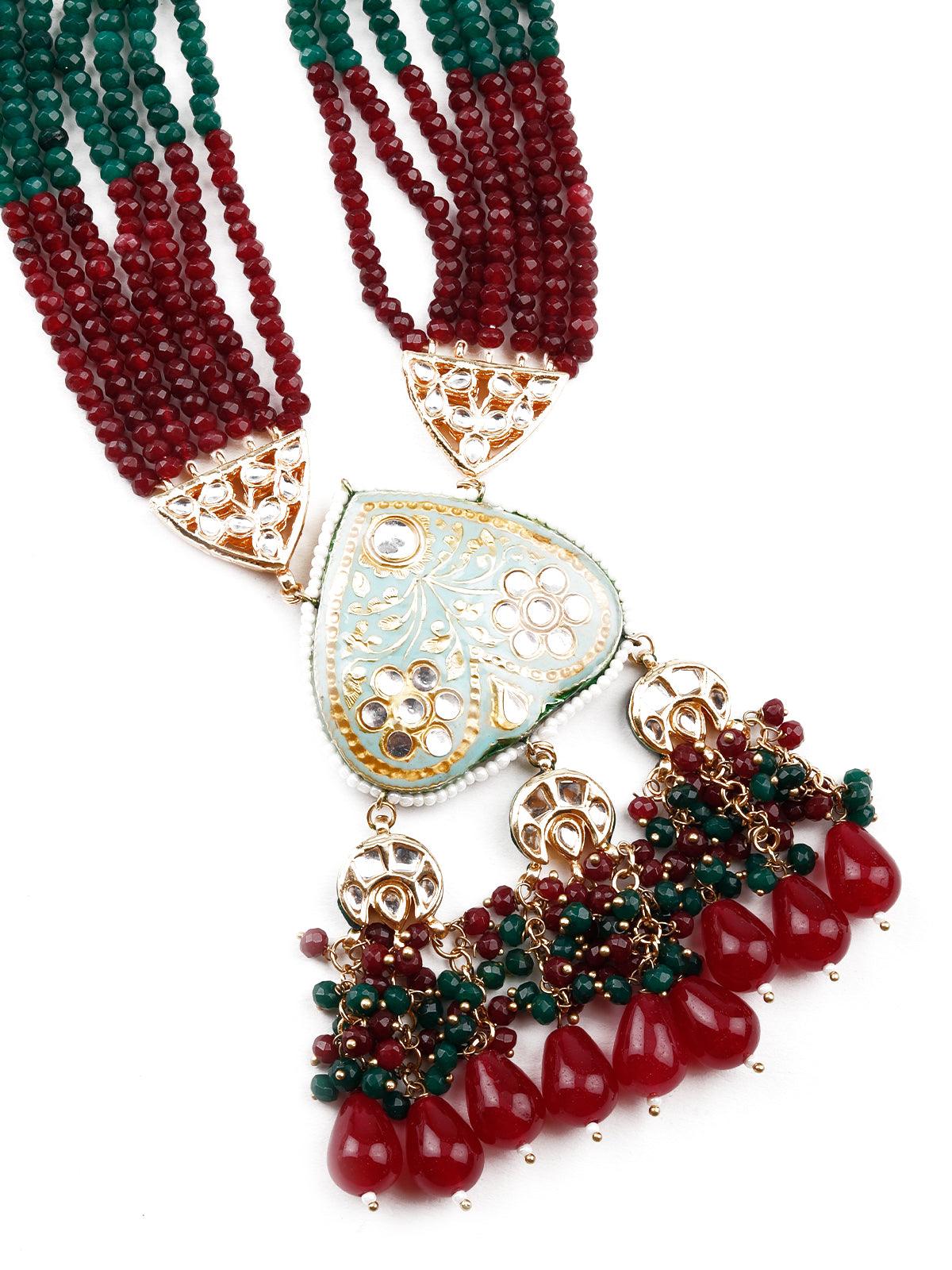Gorgeous red and green statement necklace set for women - Rajwada