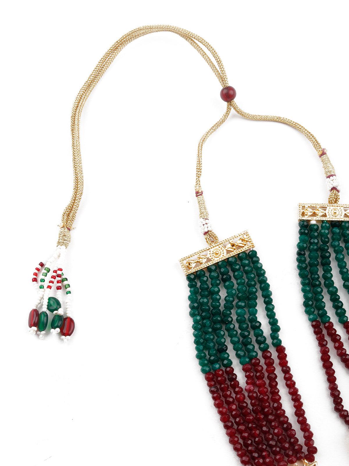 Gorgeous red and green statement necklace set for women - Rajwada