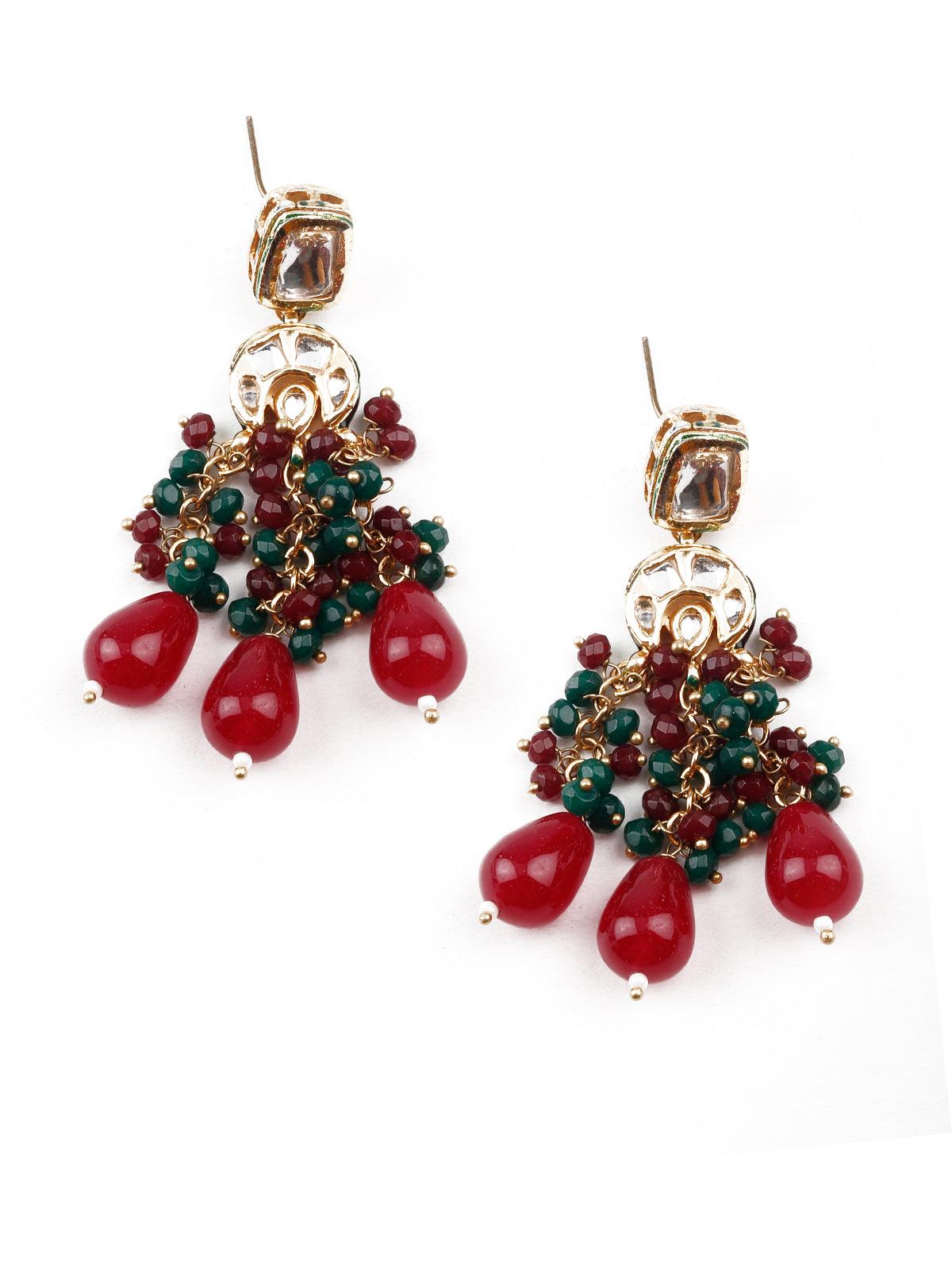 Gorgeous red and green statement necklace set for women - Rajwada