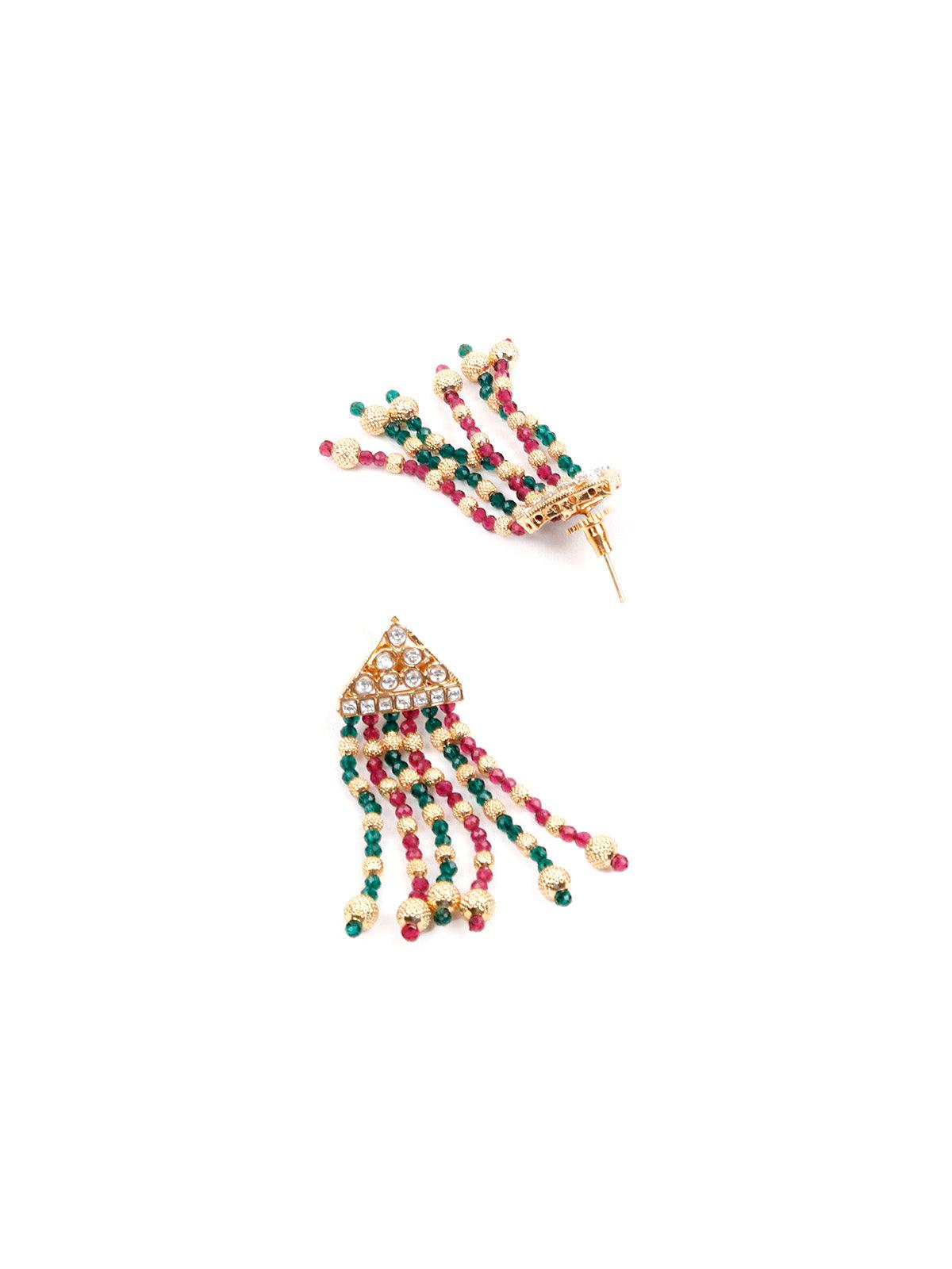 Gorgeous Red, Green and Gold Long Necklace Set for Women - Rajwada