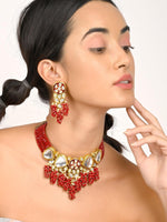 Gorgeous red vibrant necklace set - Rajwada