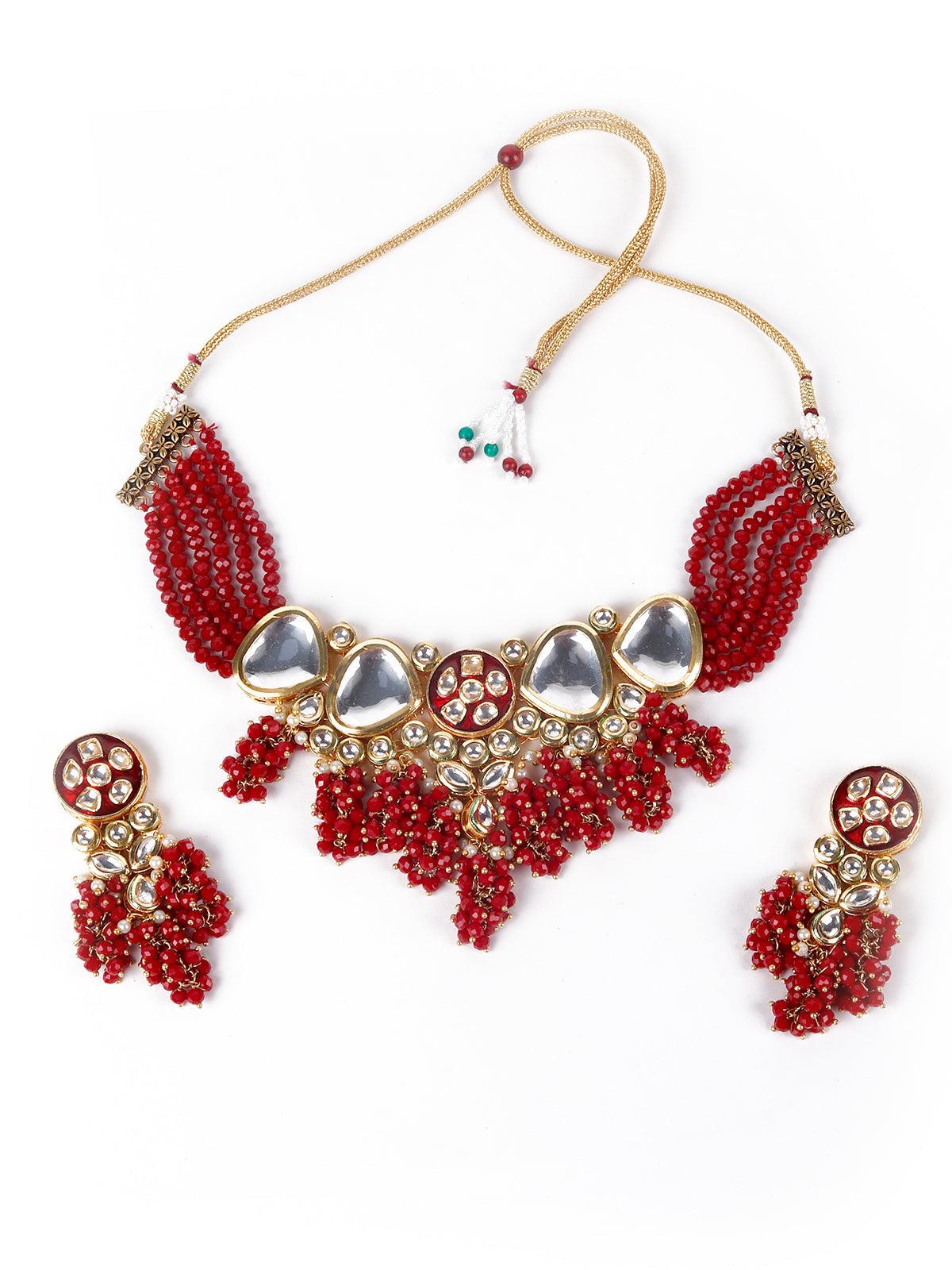 Gorgeous red vibrant necklace set - Rajwada