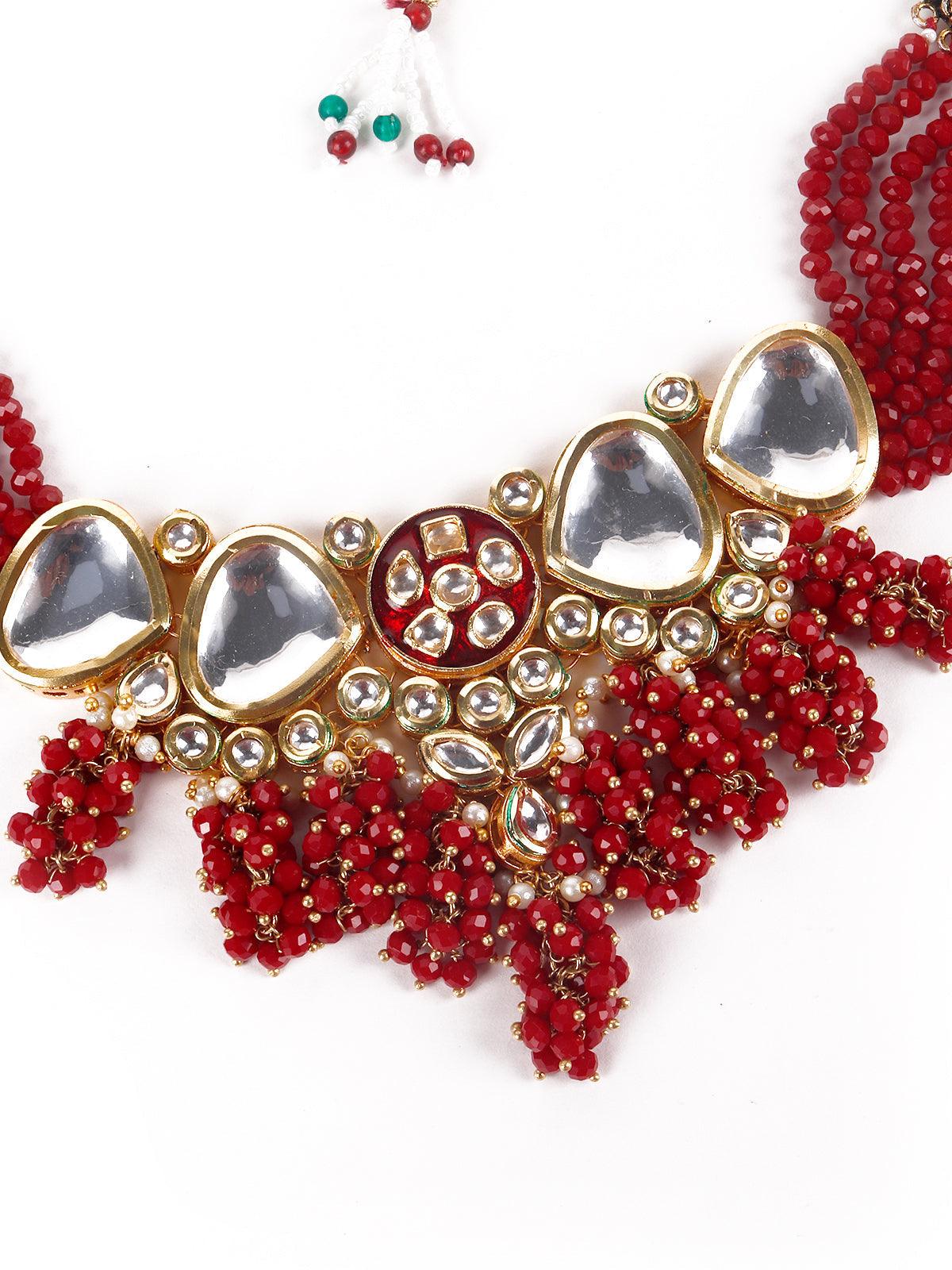 Gorgeous red vibrant necklace set - Rajwada