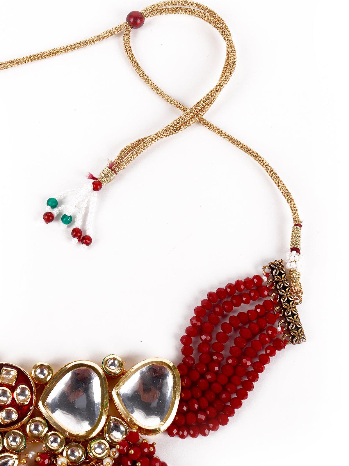 Gorgeous red vibrant necklace set - Rajwada