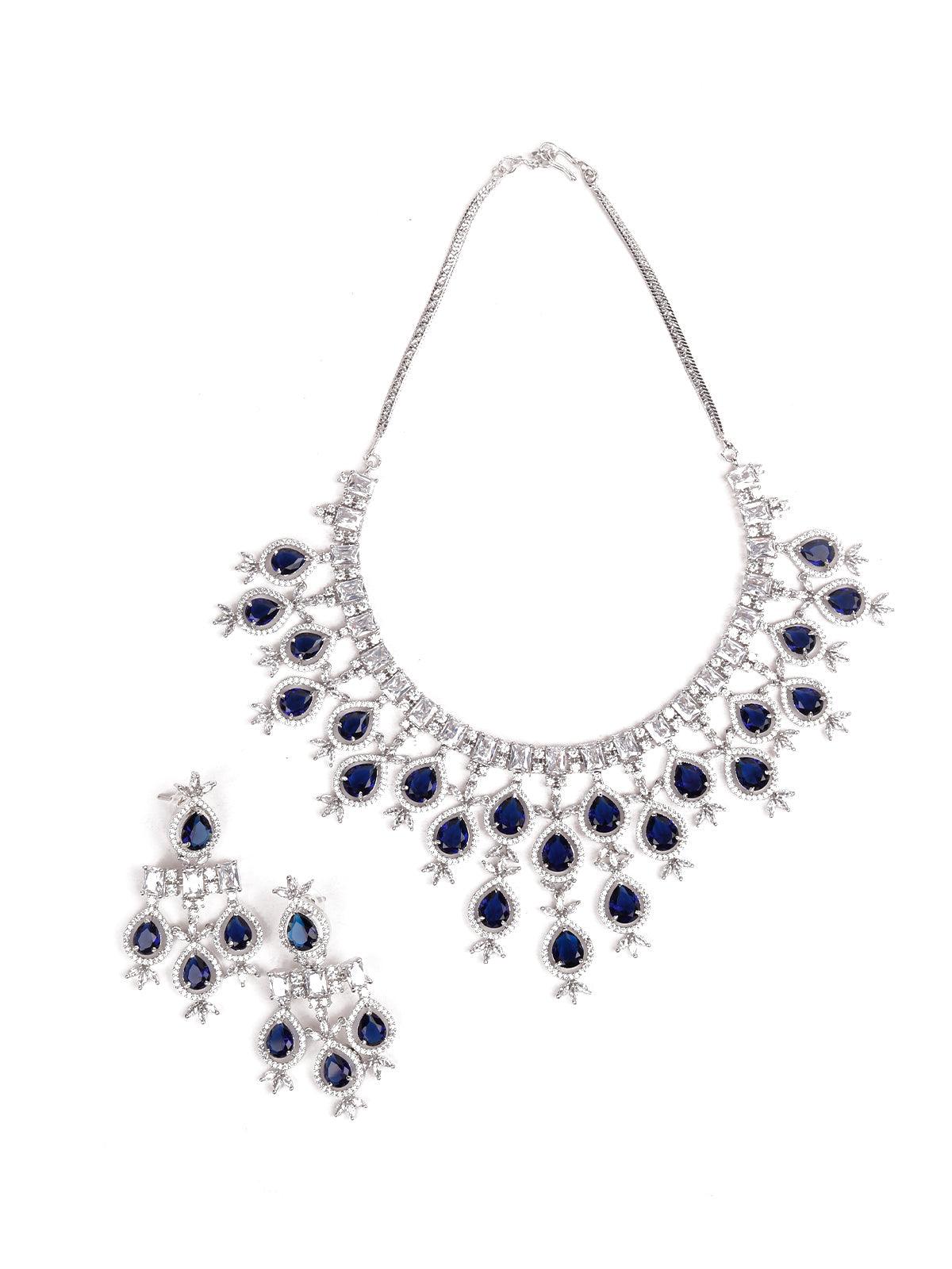 Gorgeous silver artifical diamond princess necklace set - Rajwada