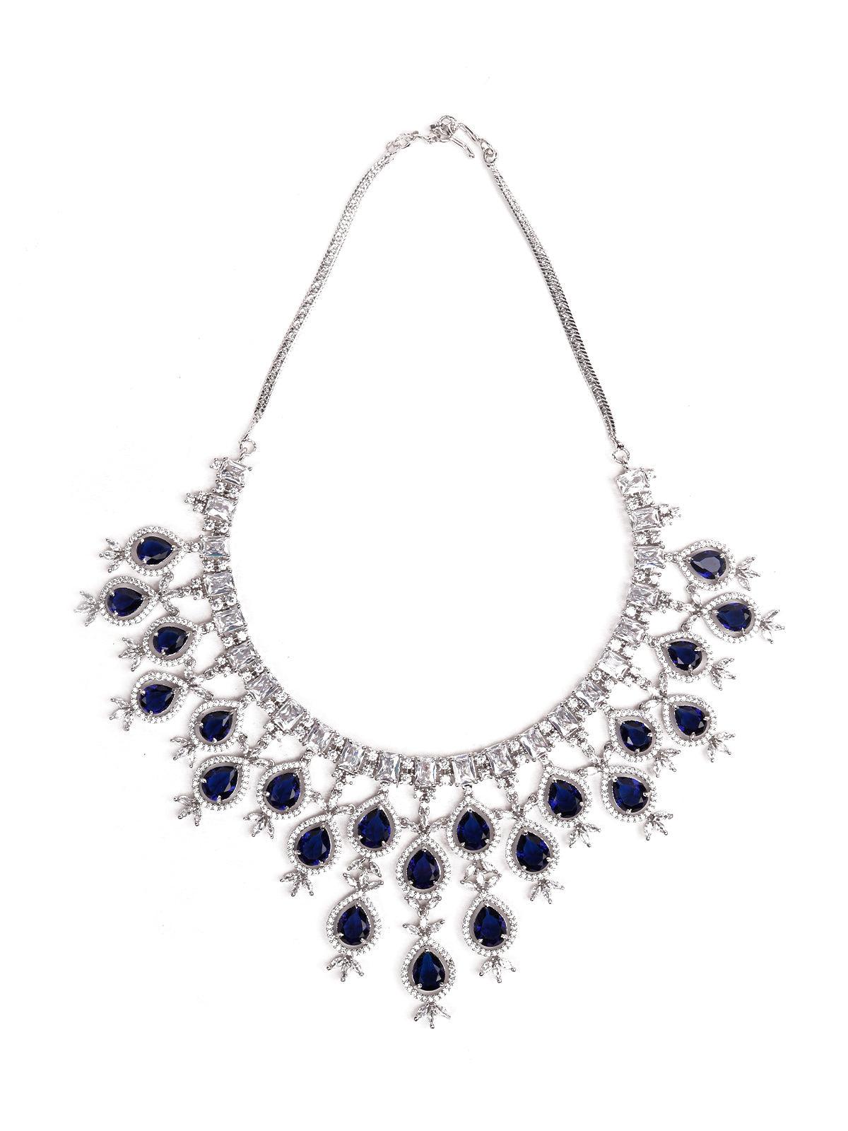 Gorgeous silver artifical diamond princess necklace set - Rajwada