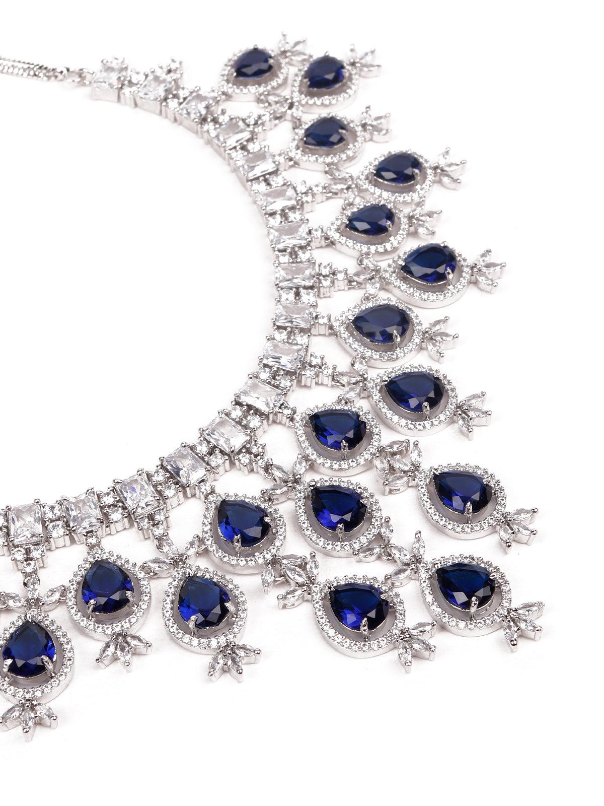 Gorgeous silver artifical diamond princess necklace set - Rajwada