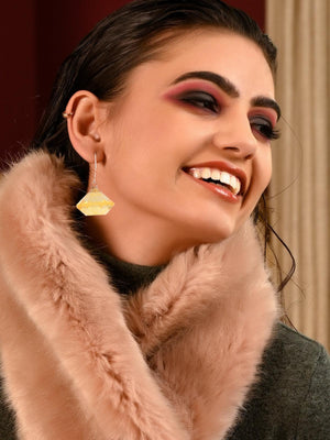 Gorgeous textured yellow drop earrings - Rajwada