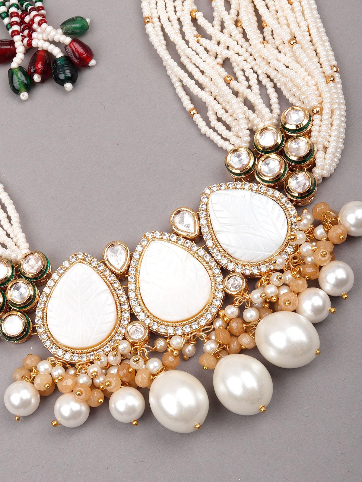 Gorgeous white beaded statement necklace set for women - Rajwada