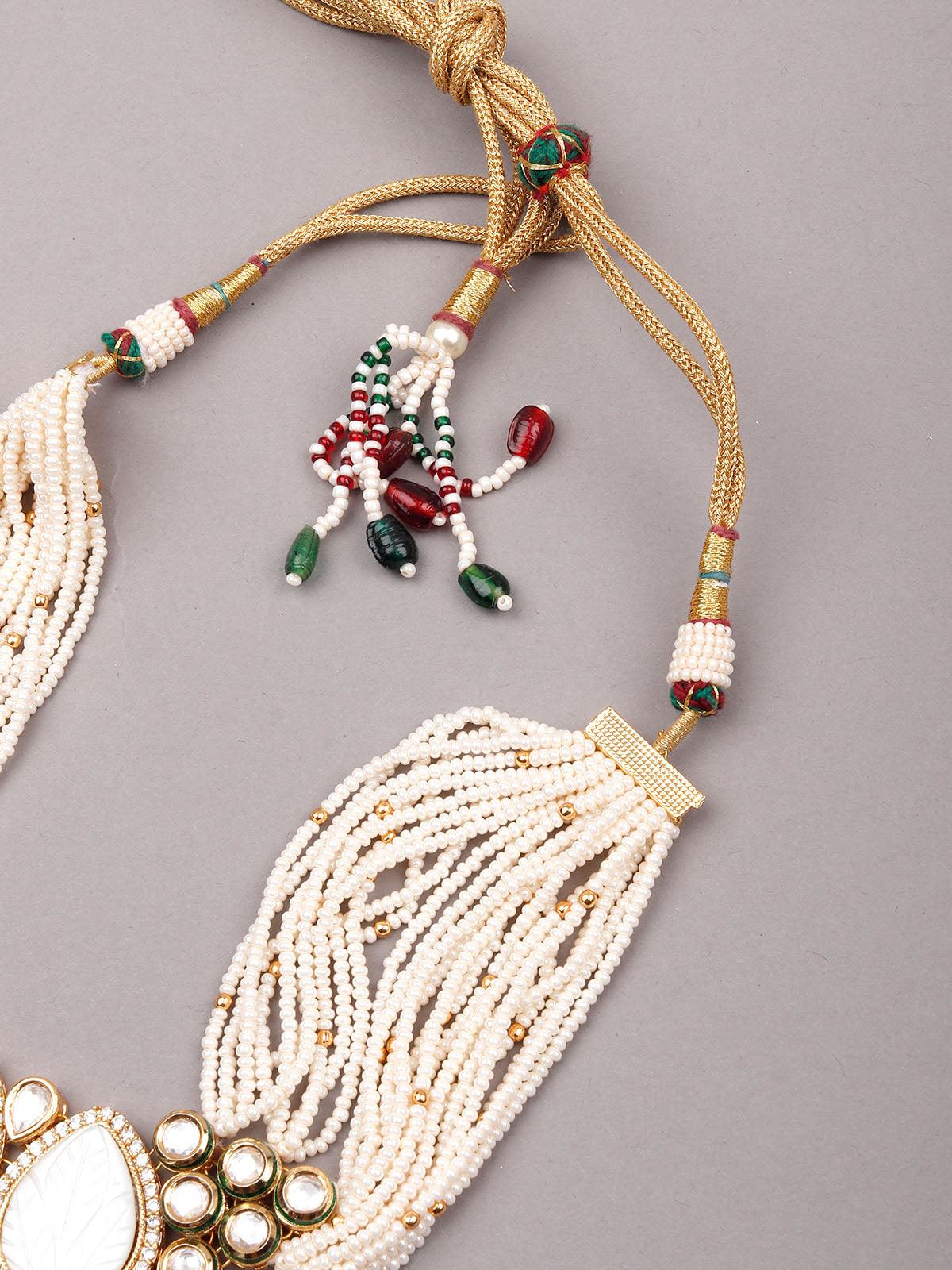 Gorgeous white beaded statement necklace set for women - Rajwada