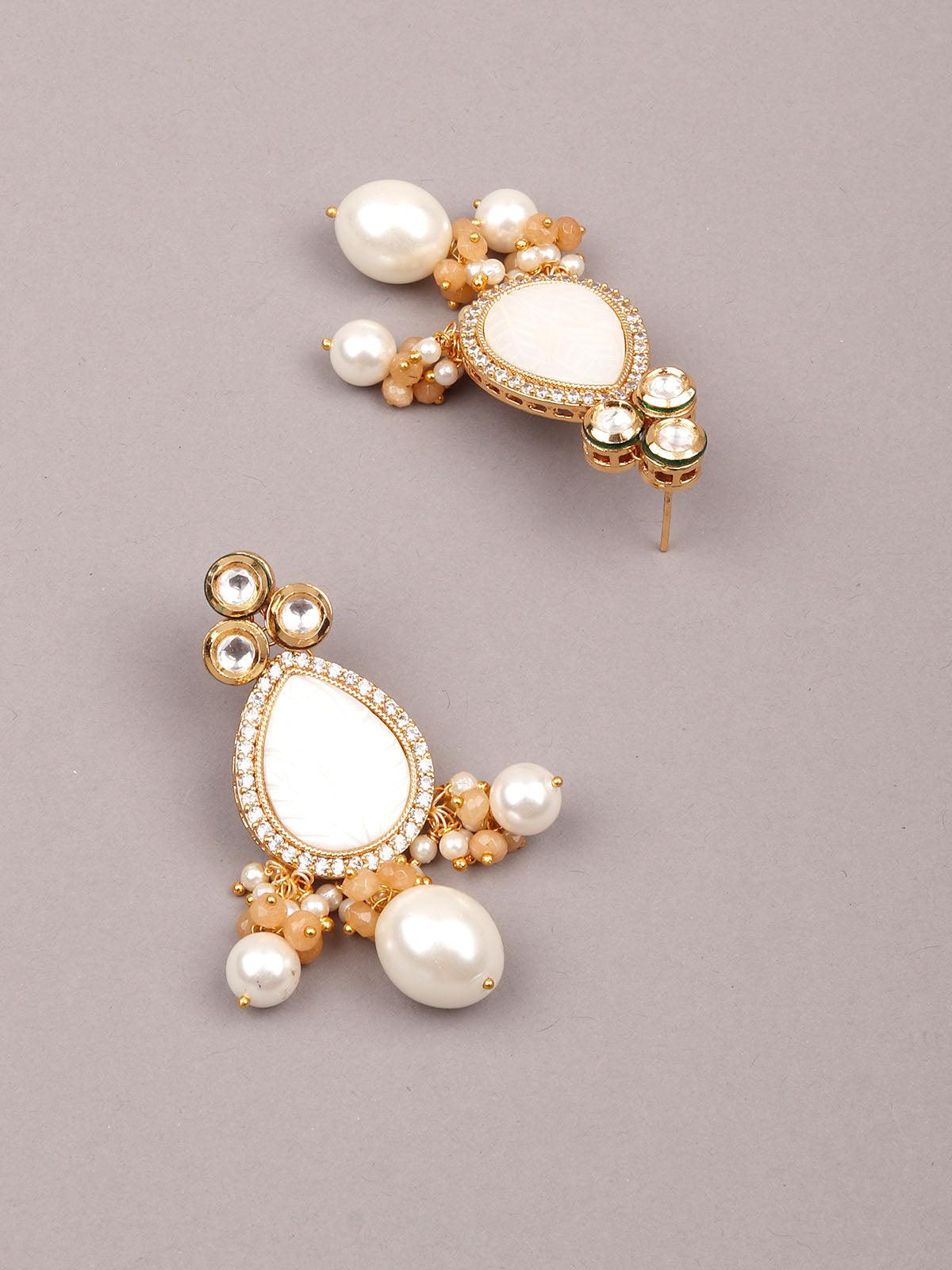 Gorgeous white beaded statement necklace set for women - Rajwada