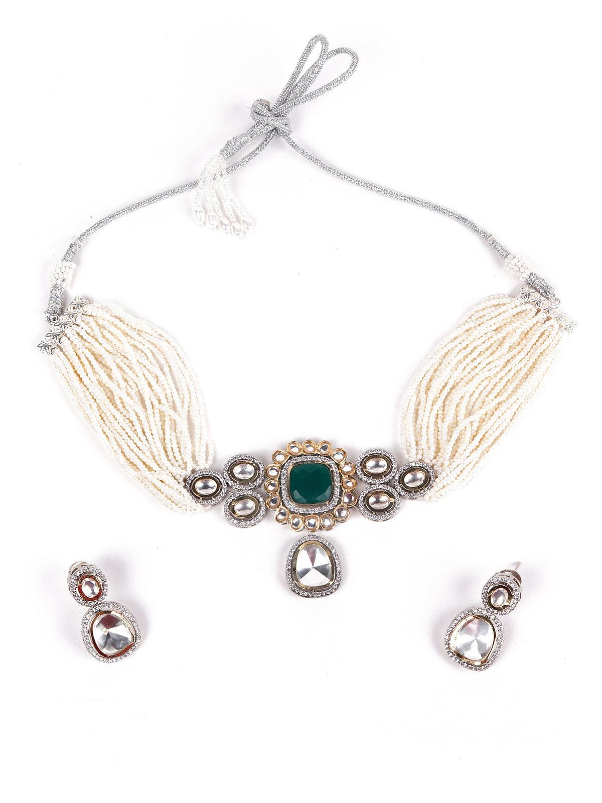 Gorgeous white pendant choker necklace set - Rajwada