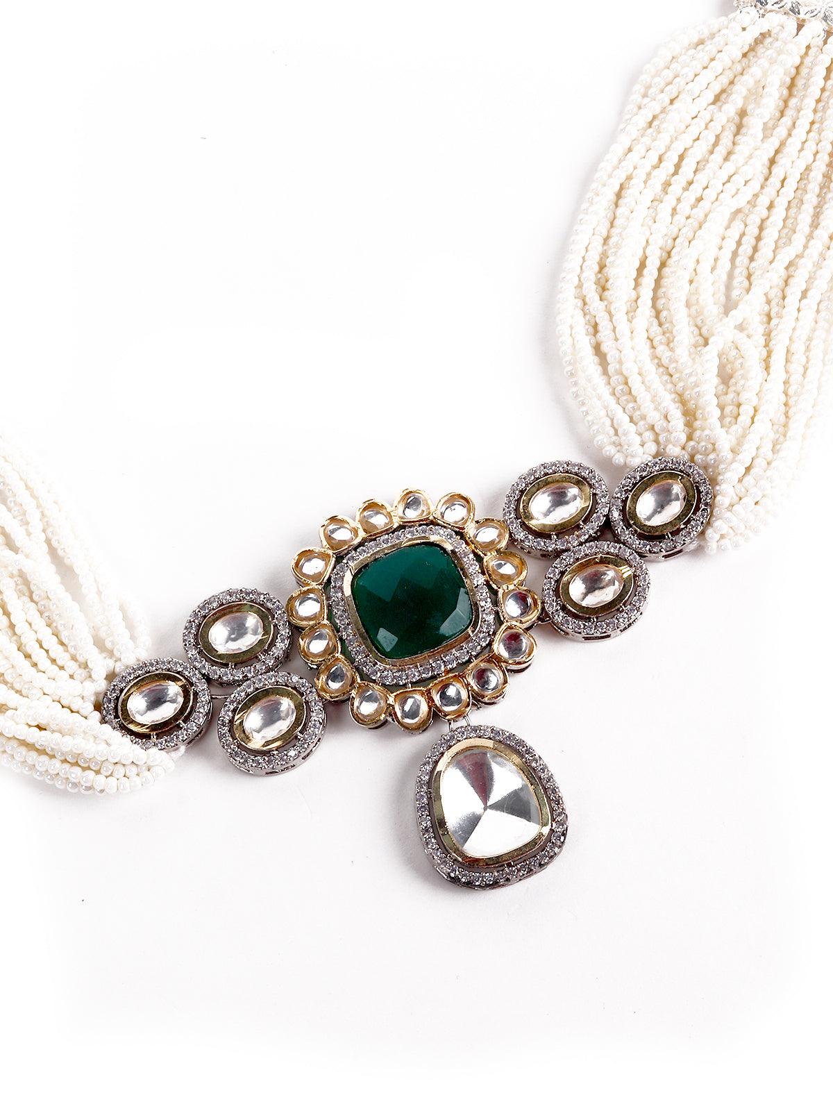 Gorgeous white pendant choker necklace set - Rajwada