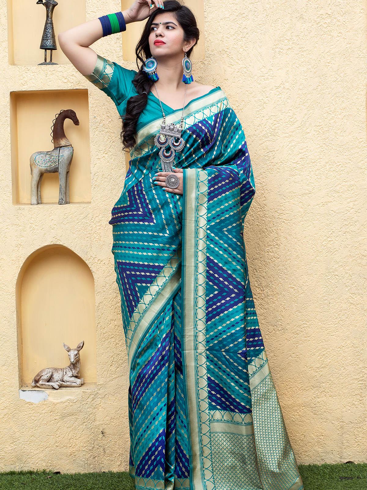 Gorgeous Woven Blue Banarasi Silk Saree - Rajwada