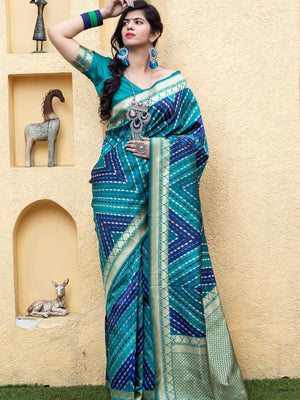 Gorgeous Woven Blue Banarasi Silk Saree - Rajwada