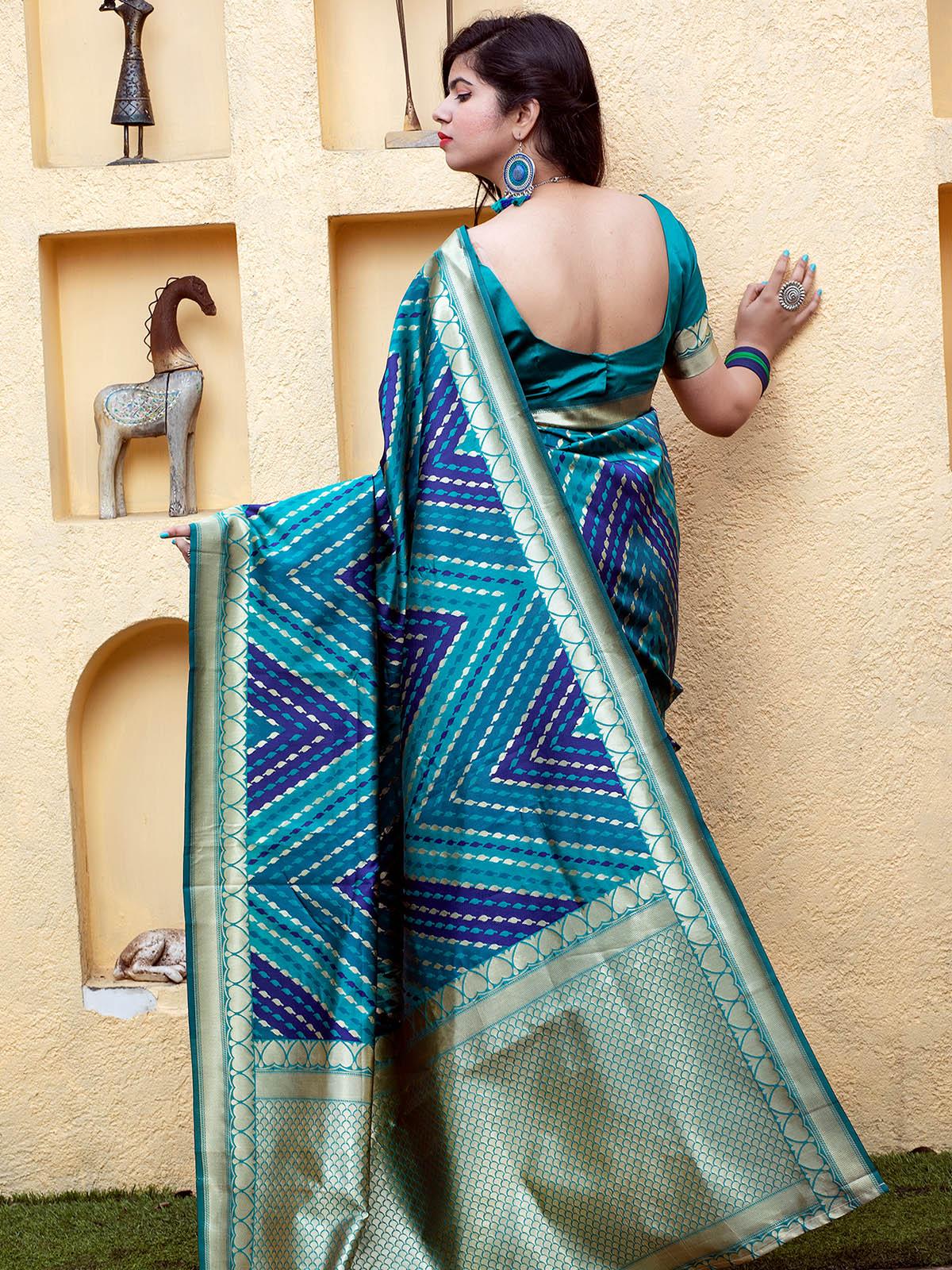 Gorgeous Woven Blue Banarasi Silk Saree - Rajwada