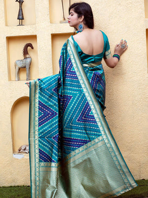 Gorgeous Woven Blue Banarasi Silk Saree - Rajwada