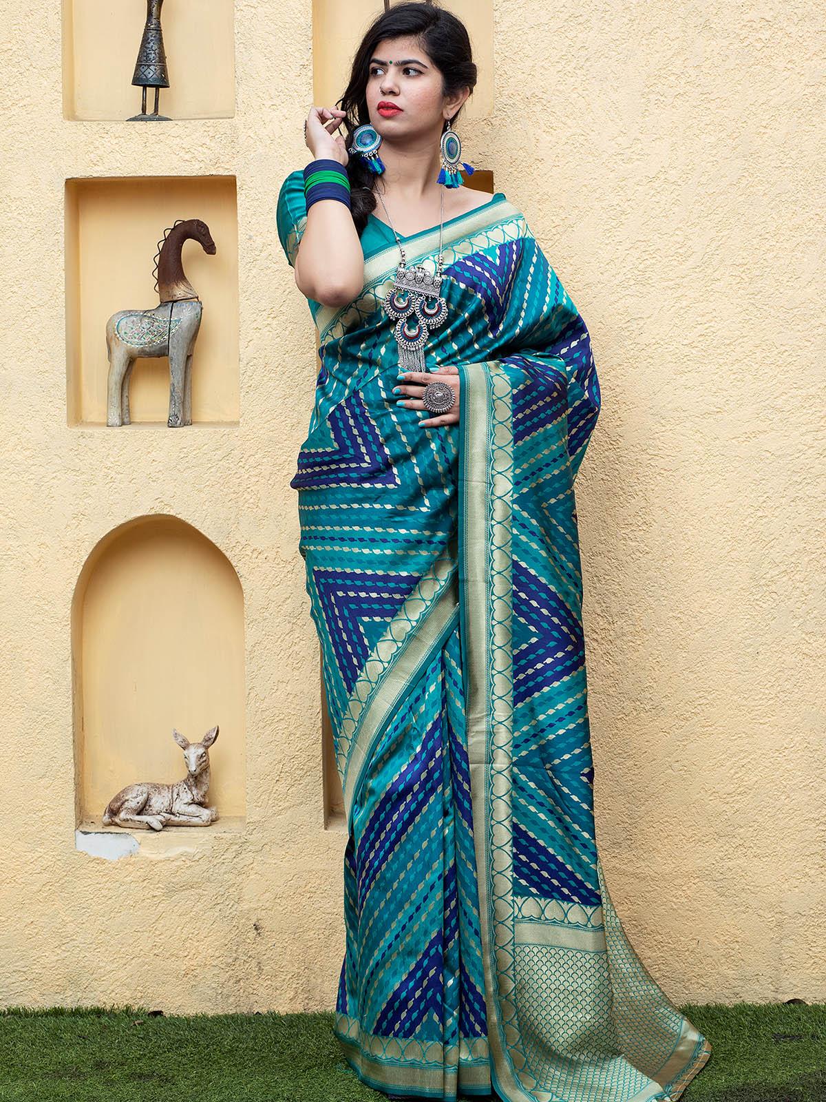 Gorgeous Woven Blue Banarasi Silk Saree - Rajwada