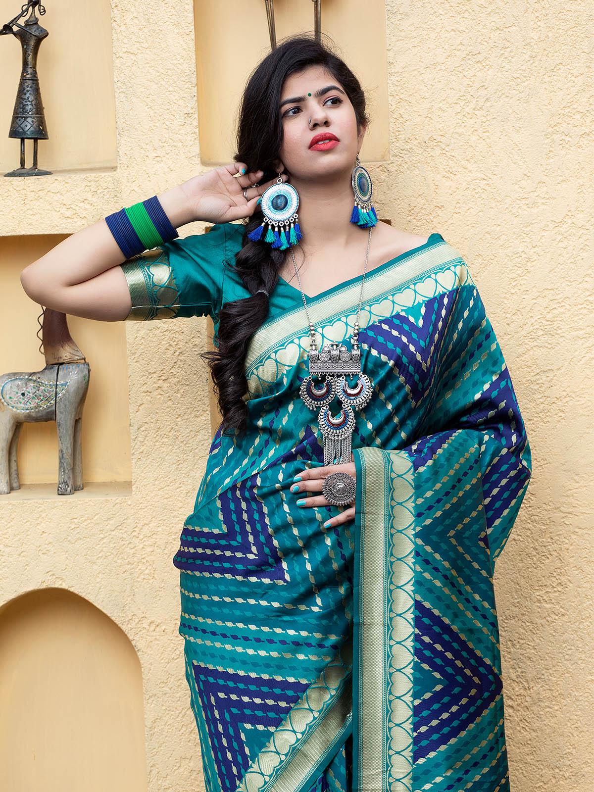Gorgeous Woven Blue Banarasi Silk Saree - Rajwada