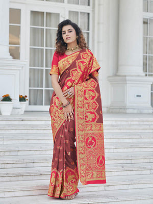 Gorgeous Woven Brown Banarasi Silk Saree - Rajwada