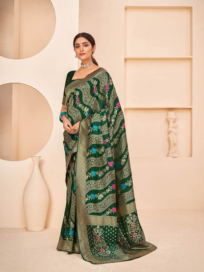 Gorgeous Woven Dark Green Banarasi Silk Saree - Rajwada