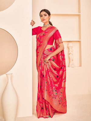 Gorgeous Woven Deep Pink Banarasi Silk Saree - Rajwada