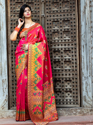 Gorgeous Woven Deep Pink Patola Silk Saree - Rajwada
