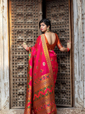 Gorgeous Woven Deep Pink Patola Silk Saree - Rajwada