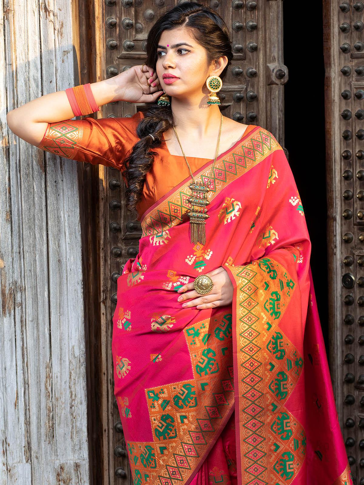 Gorgeous Woven Deep Pink Patola Silk Saree - Rajwada