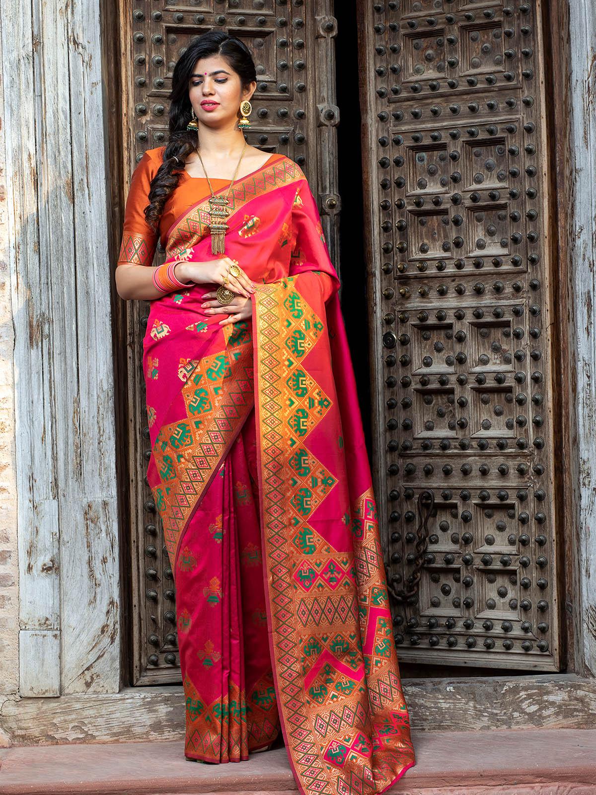 Gorgeous Woven Deep Pink Patola Silk Saree - Rajwada
