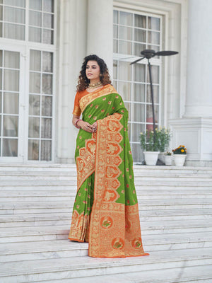 Gorgeous Woven Green Banarasi Silk Saree - Rajwada