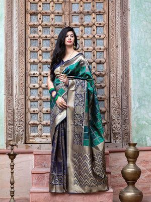 Gorgeous Woven Green Banarasi Silk Saree - Rajwada