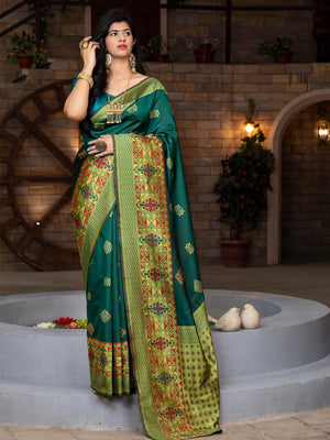 Gorgeous Woven Green Banarasi Silk Saree - Rajwada