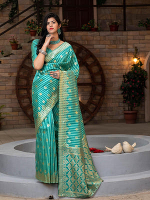 Gorgeous Woven Green Banarasi Silk Saree - Rajwada