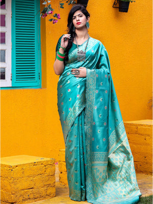 Gorgeous Woven Green Banarasi Silk Saree - Rajwada