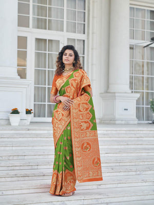 Gorgeous Woven Green Banarasi Silk Saree - Rajwada