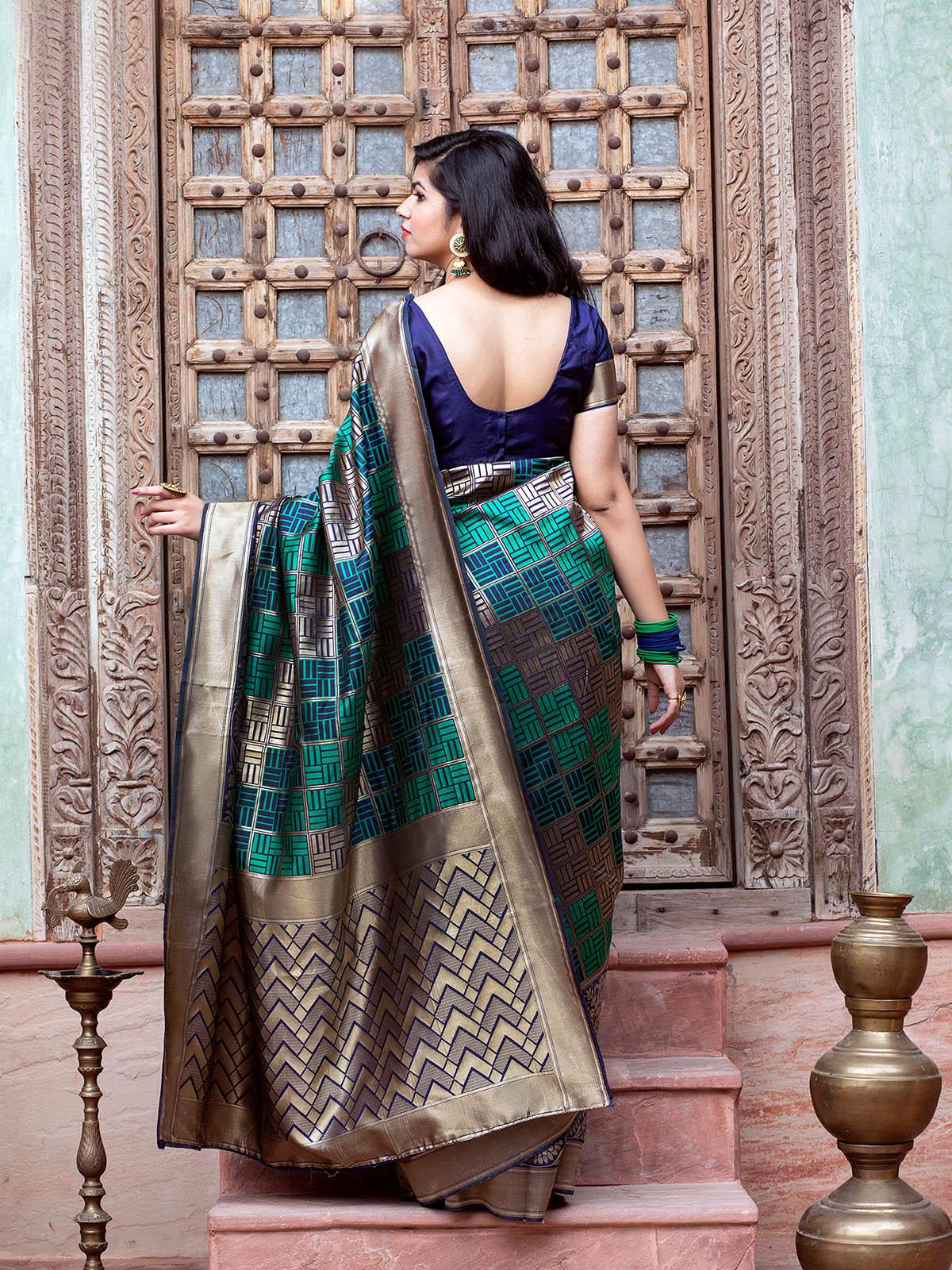 Gorgeous Woven Green Banarasi Silk Saree - Rajwada