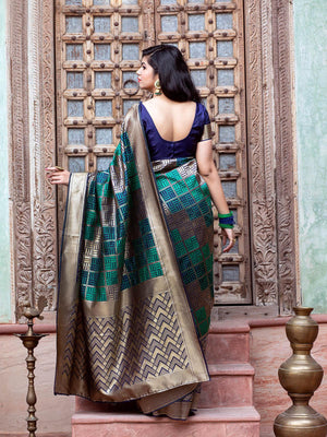 Gorgeous Woven Green Banarasi Silk Saree - Rajwada