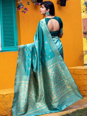 Gorgeous Woven Green Banarasi Silk Saree - Rajwada