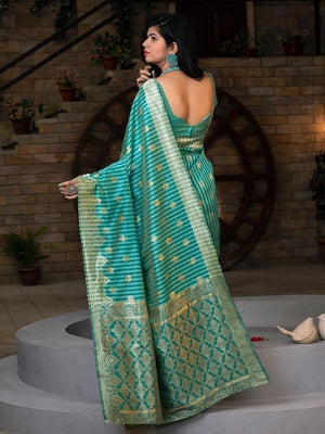 Gorgeous Woven Green Banarasi Silk Saree - Rajwada
